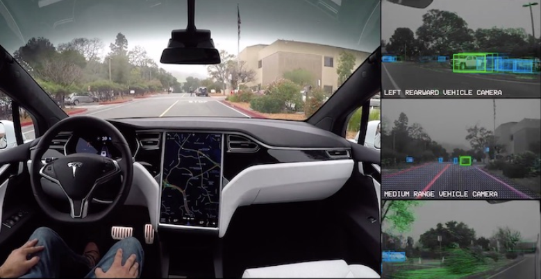 A still from Tesla’s Self-Driving Demonstration video in 2016 .