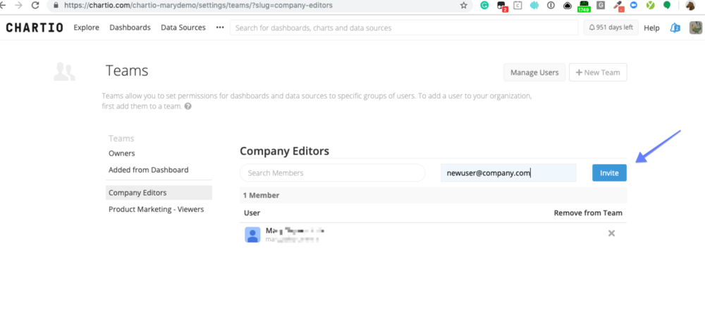 Chartio add user to a team