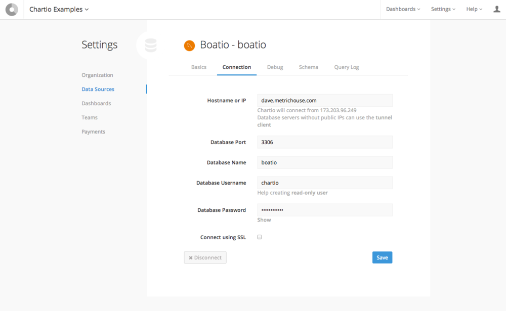 Chartio basics - data source connection settings