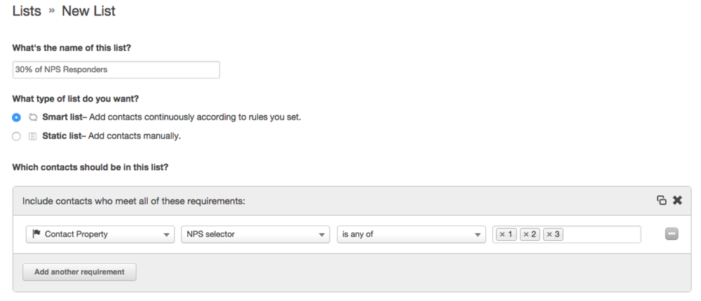 Hubspot makes it easy to create email lists based on the selector field