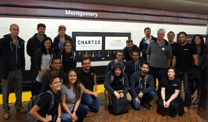 Chartio team infront of Chartio BART Ad