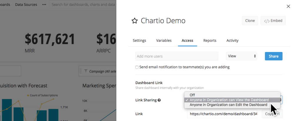 Enable link sharing to share URLs with your teammates