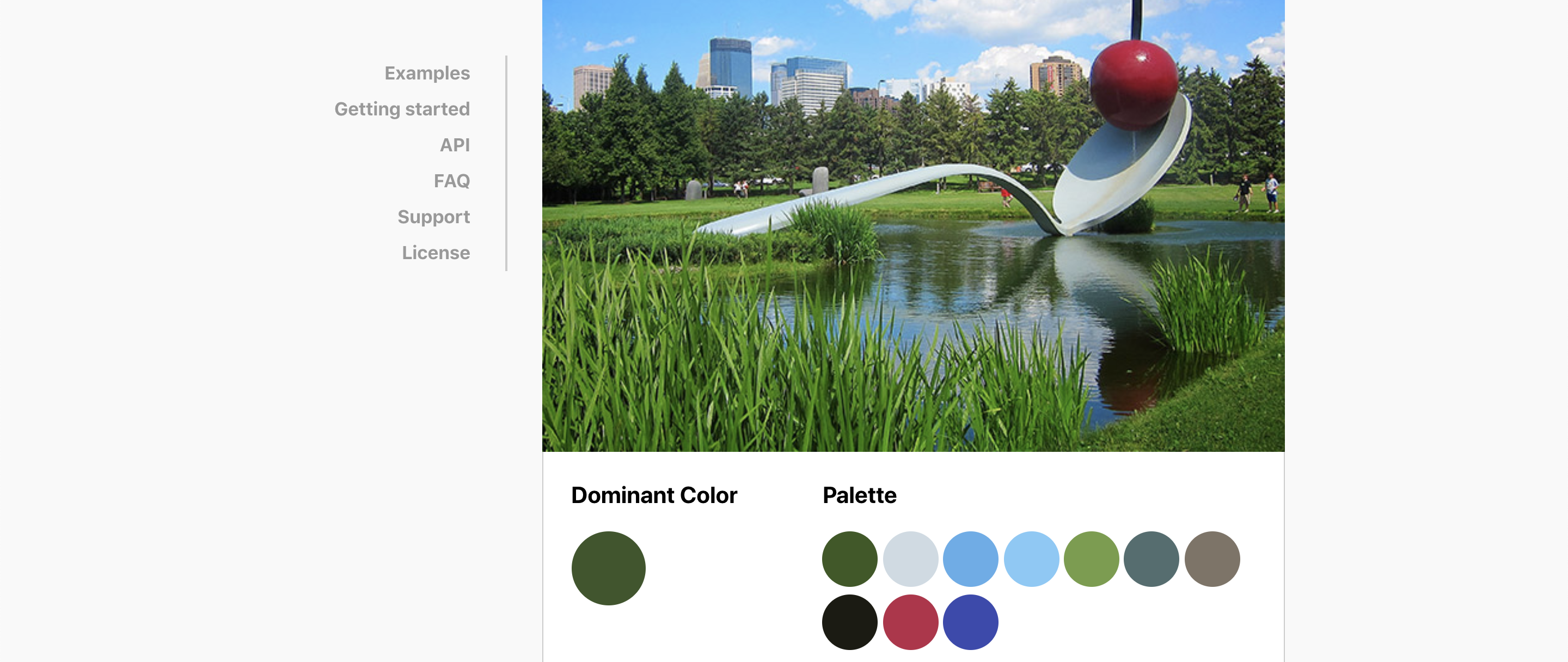 Screenshot of the Color Thief site showing a palette generated from a demo image.