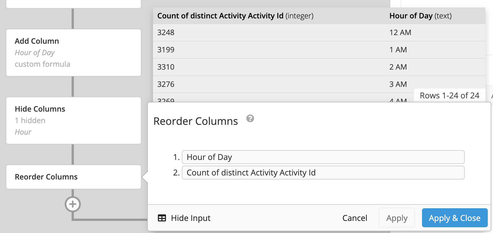 Use the Hide Column and Reorder Column Actions