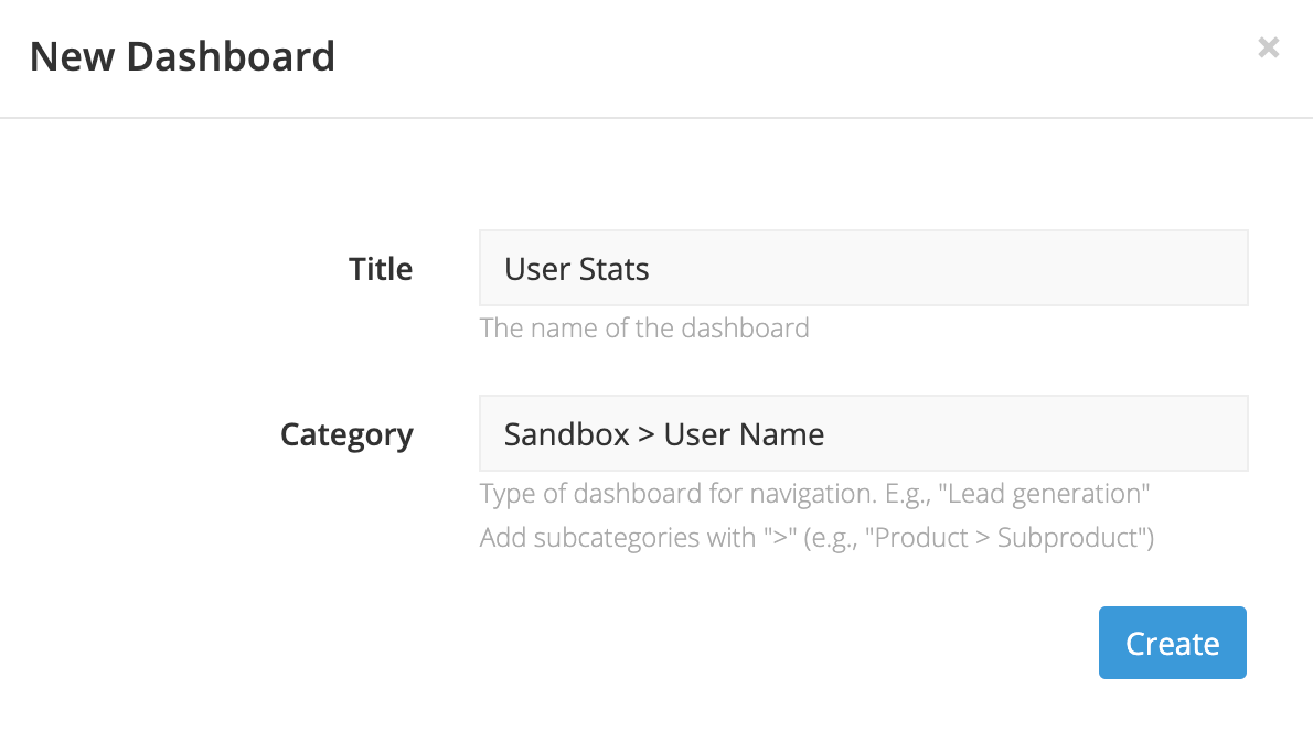 New dashboard with default Sandbox category