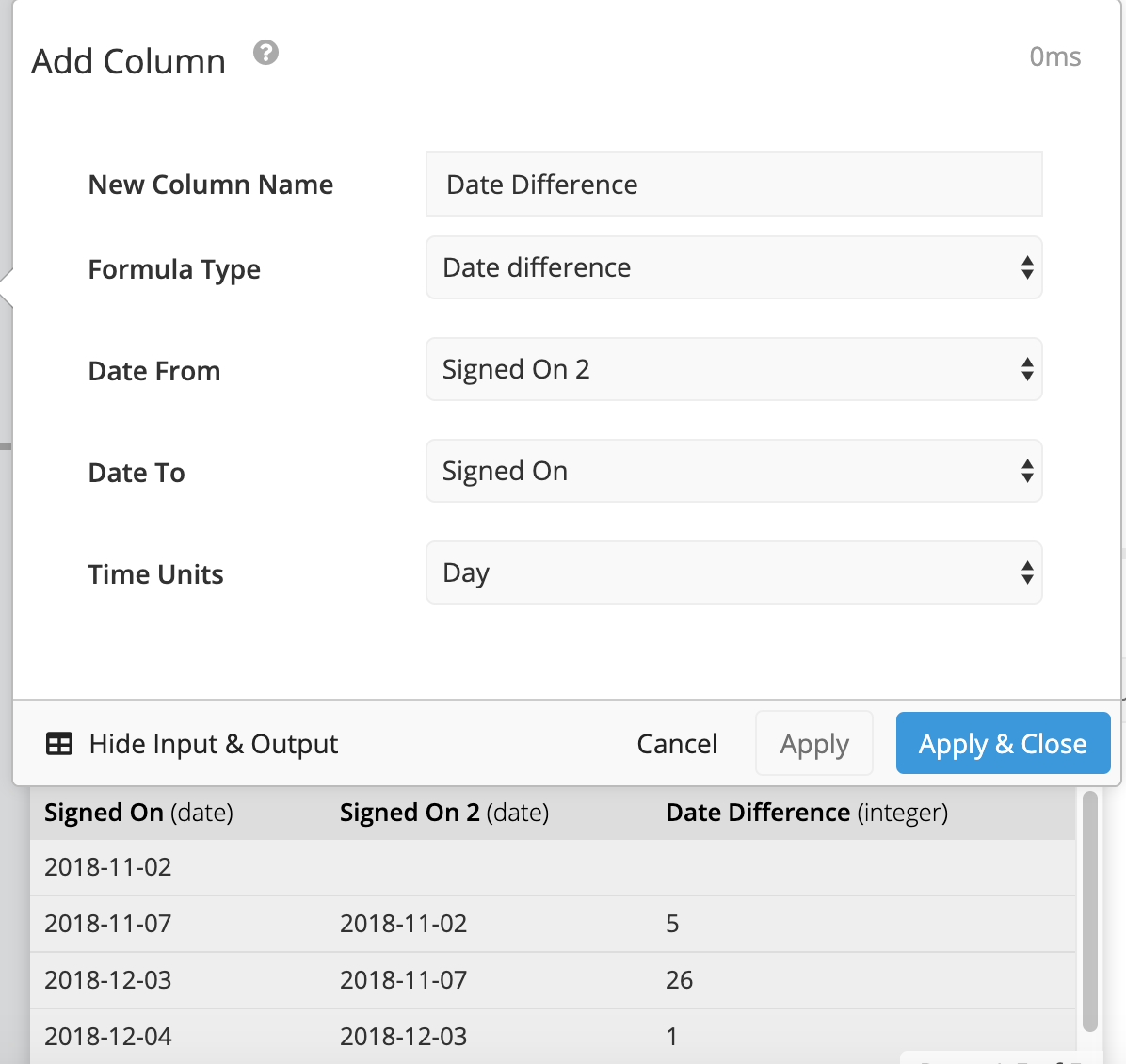 Add Column with Date Difference Formula