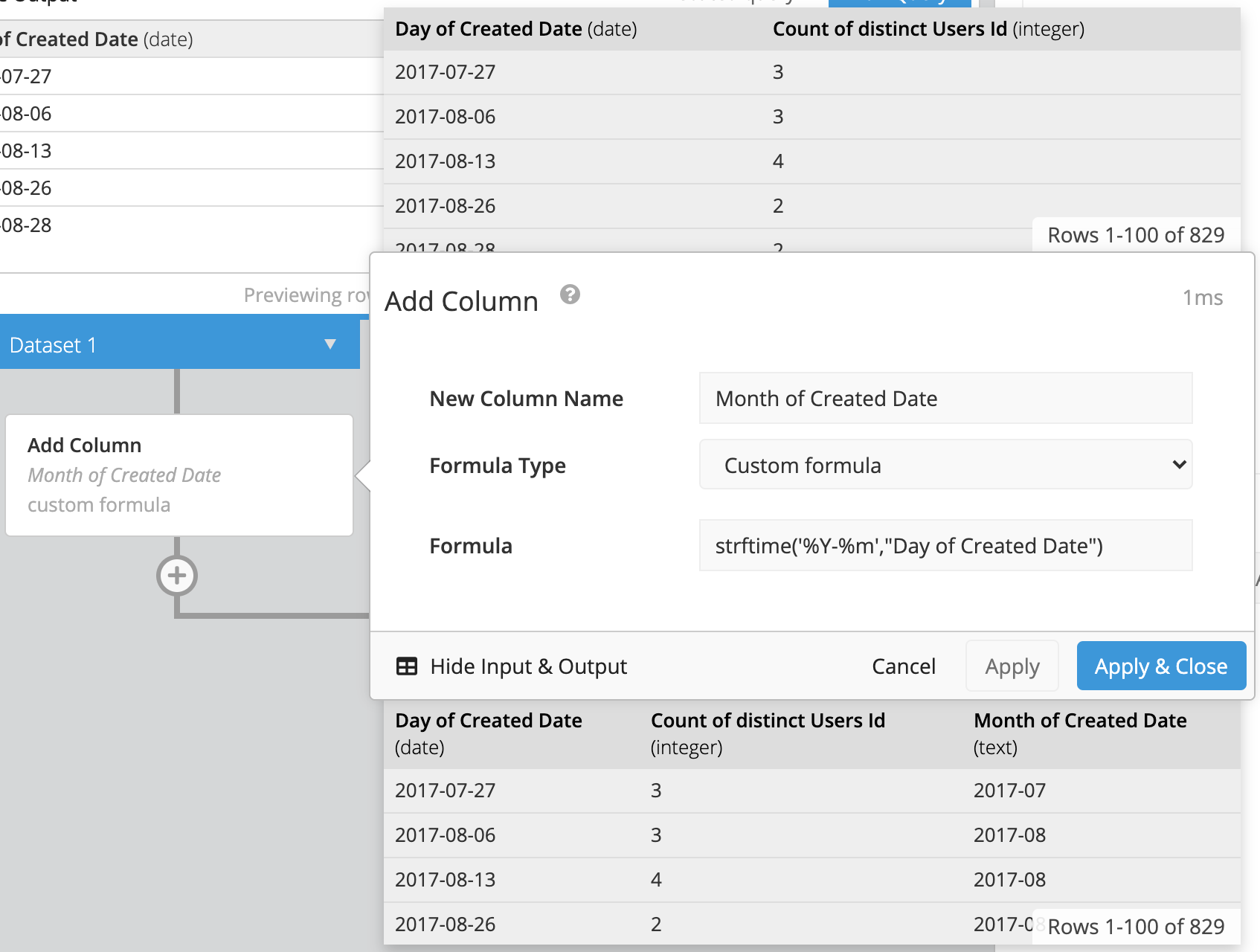 Add a column to pull the Month of Created Date from the Day of Created Date column