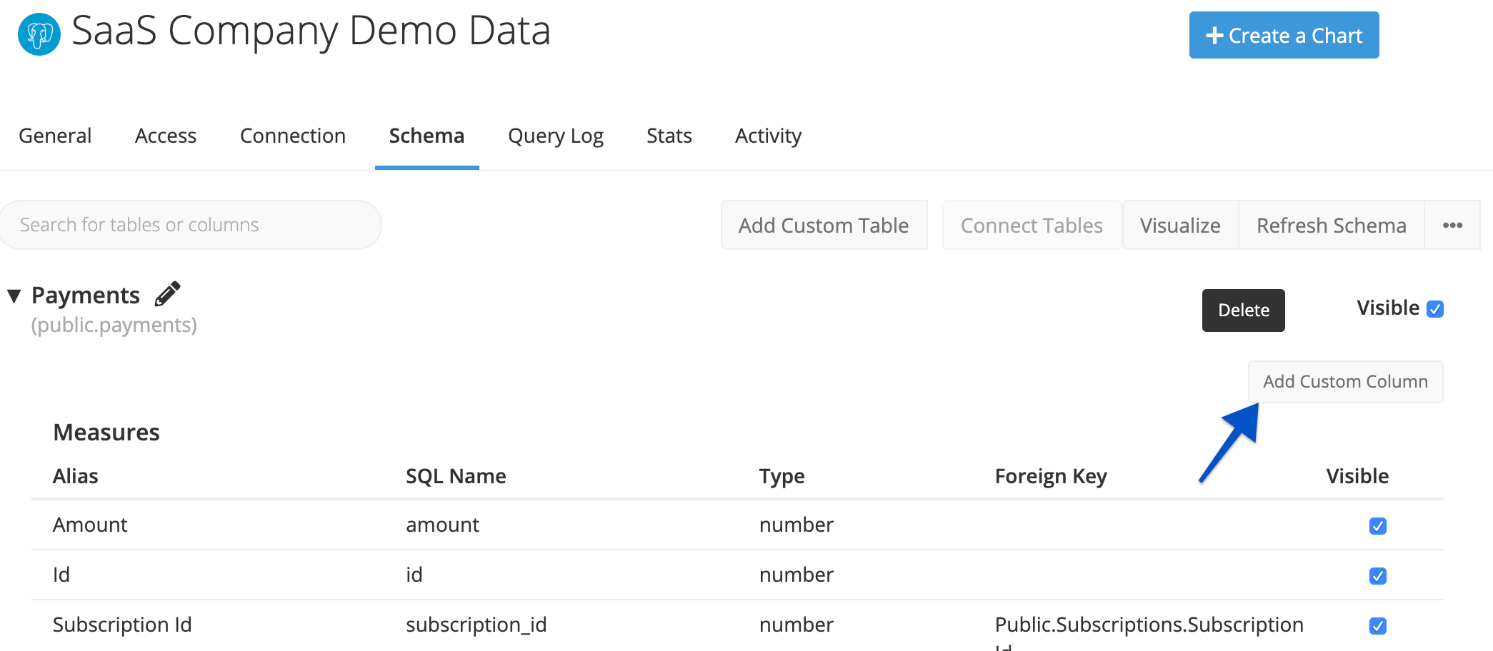 Click Add Custom Column under a table within your database schema