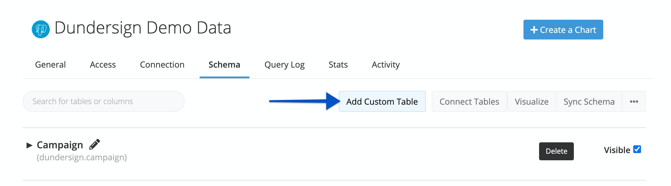 Click Add Custom Table from the Schema page