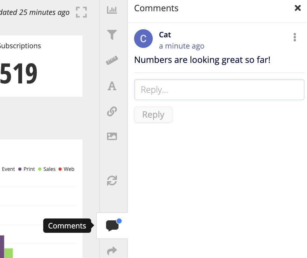 Adding and viewing comments on a dashboard