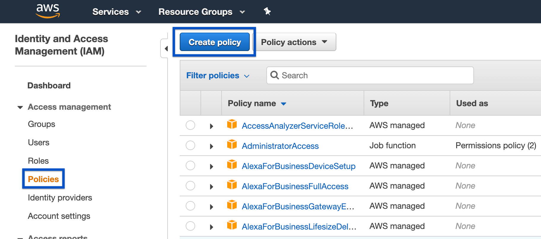 Create a new policy from the Policies page