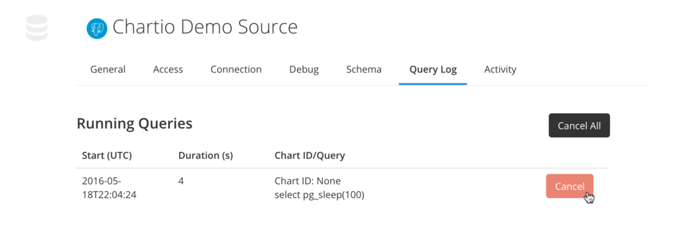 Cancel running queries in the query log