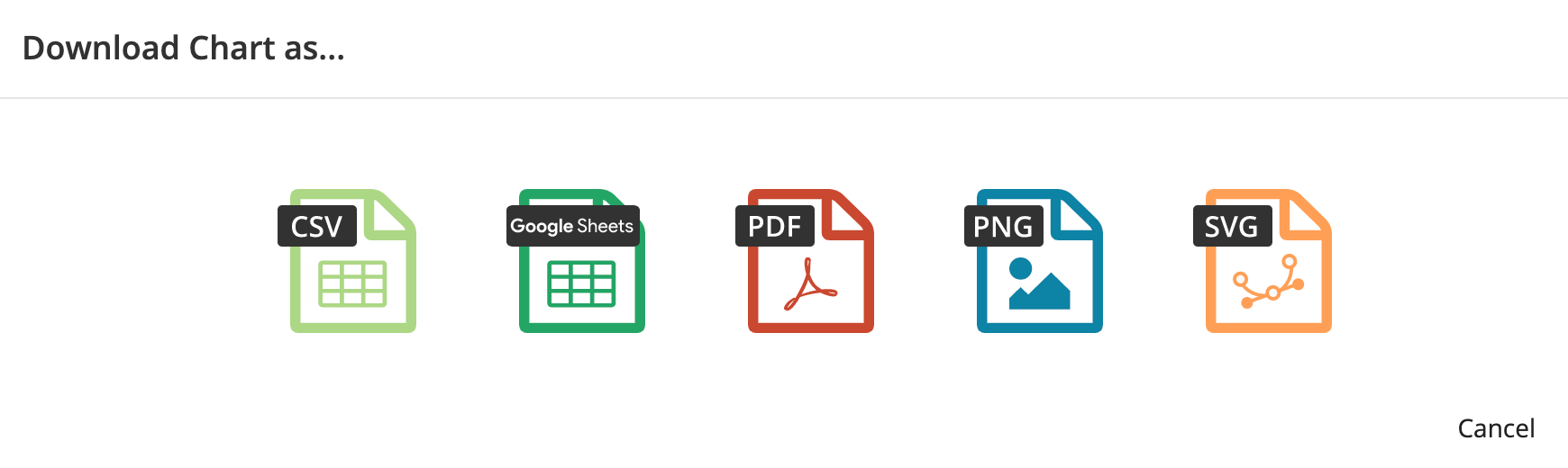 Download your chart data as a CSV, Google Sheet, PDF, PNG, or SVG