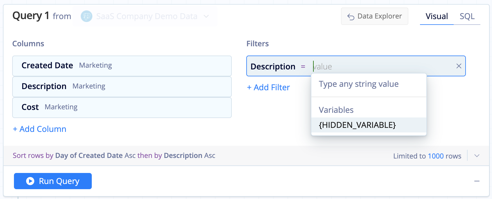 Connect a Hidden Variable to your chart by adding it as a filter