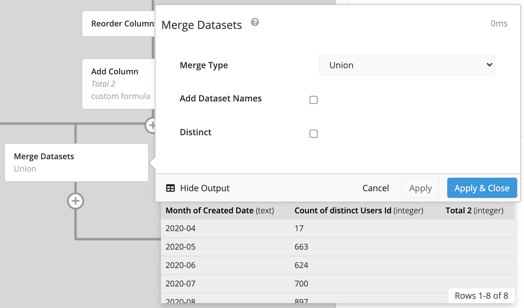 Merge datasets with Union