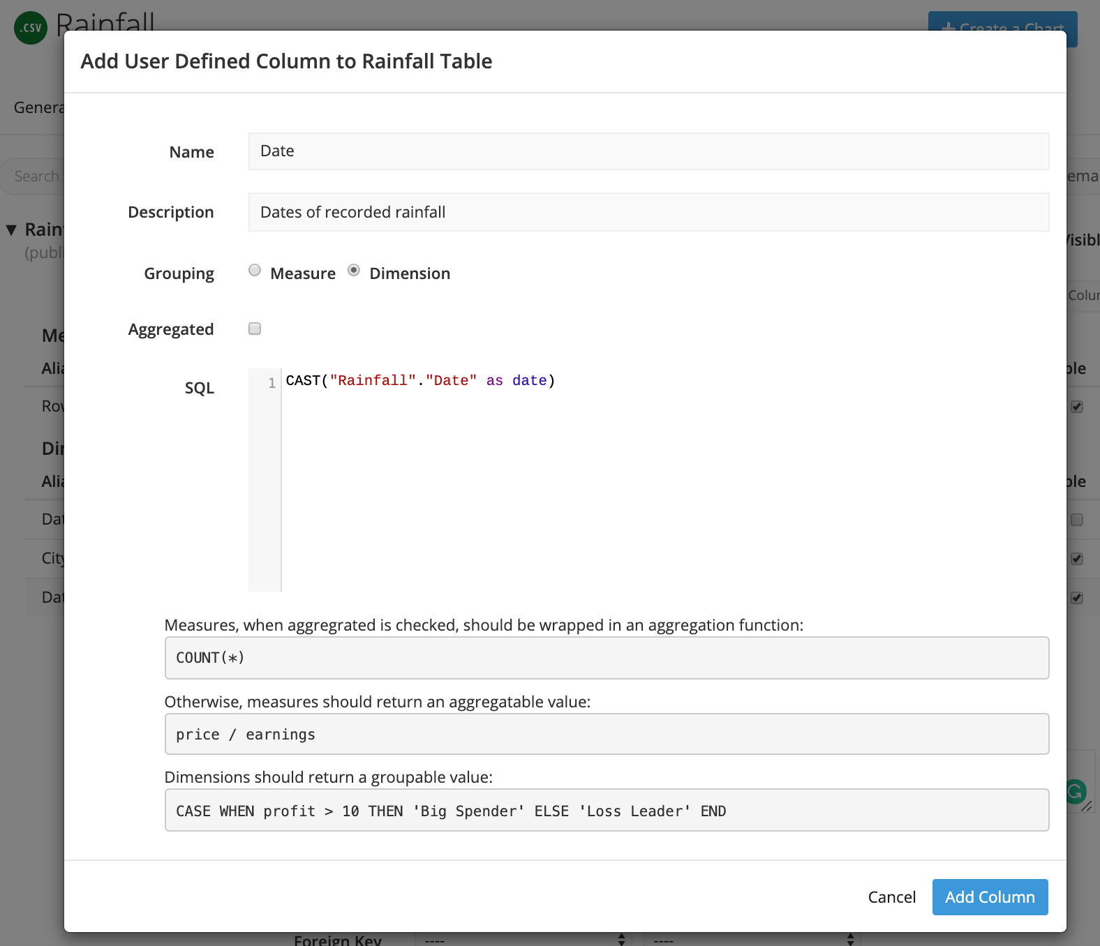 Fill in custom column info as desired