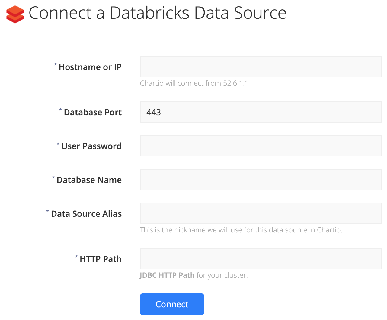 Databricks connection form