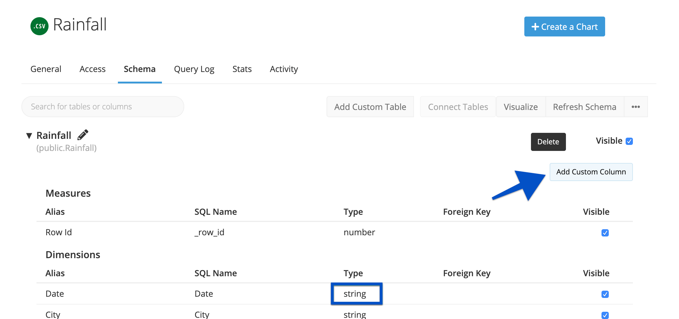 Click Add Custom Column from the data source schema page