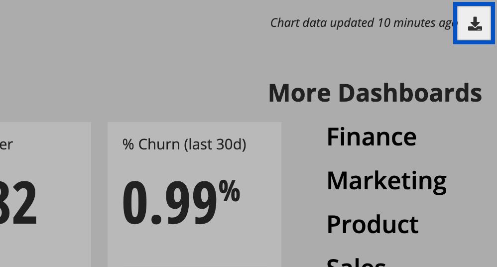 Click the Download icon to download embedded dashboard as PDF or CSV