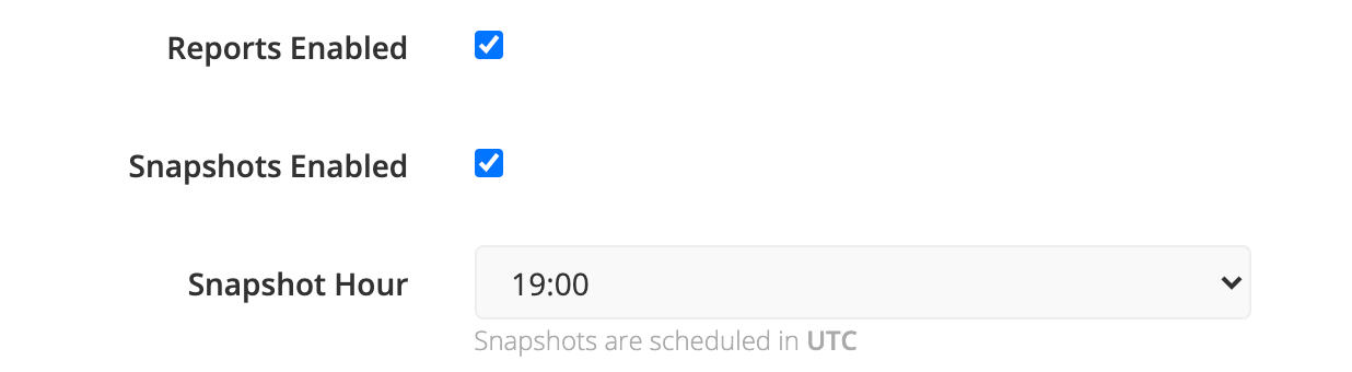 Enable dashboard Snapshots and set the Snapshot Hour in UTC time