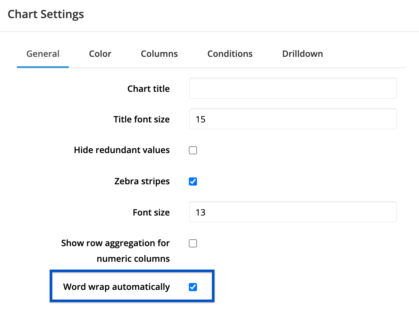 Enable Text Wrap on Table Charts