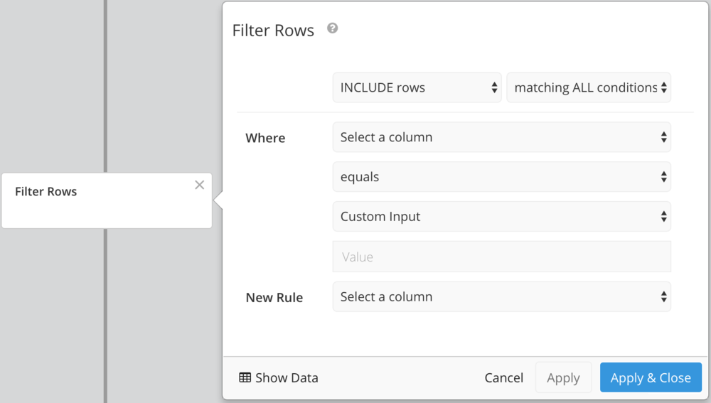 Filter rows in the pipeline