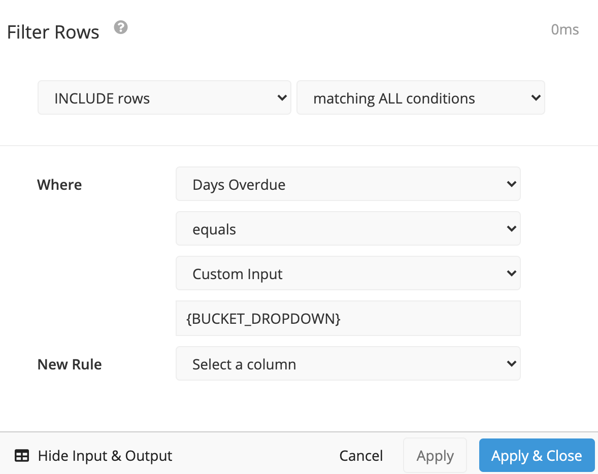 Filter Rows using the Date Bucket Dropdown