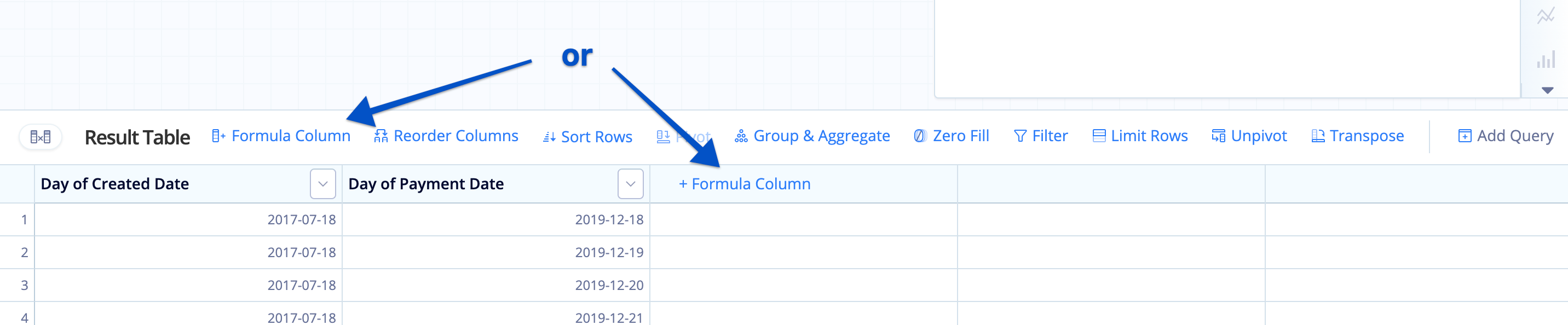 Add a Formula Column by clicking the Formula Column button above the Results Table