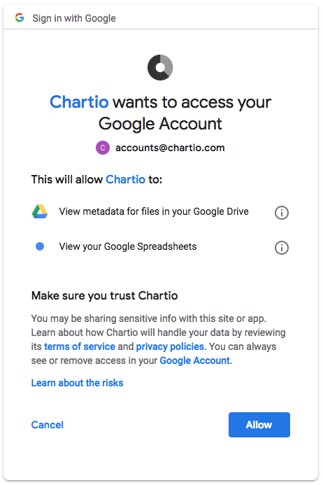Chartio set up with Google Account