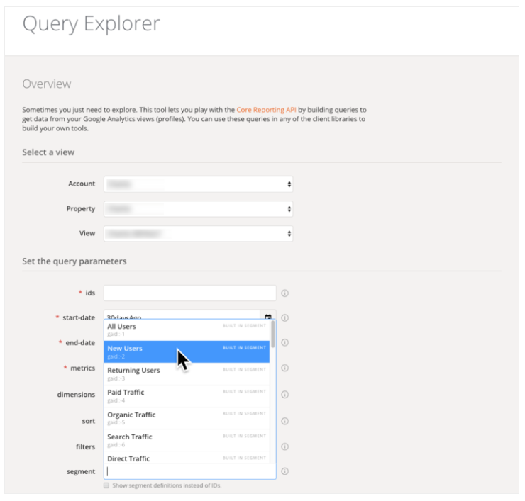 Open the Google Analytics Query Explorer
