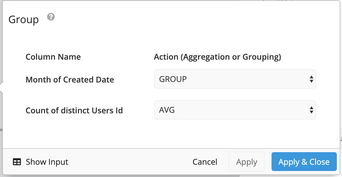 Add a Group step to get average of users by month
