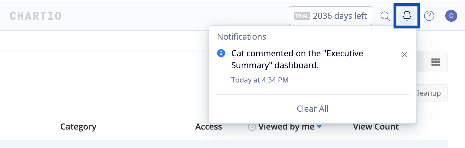 In-app dashboard comment notifications