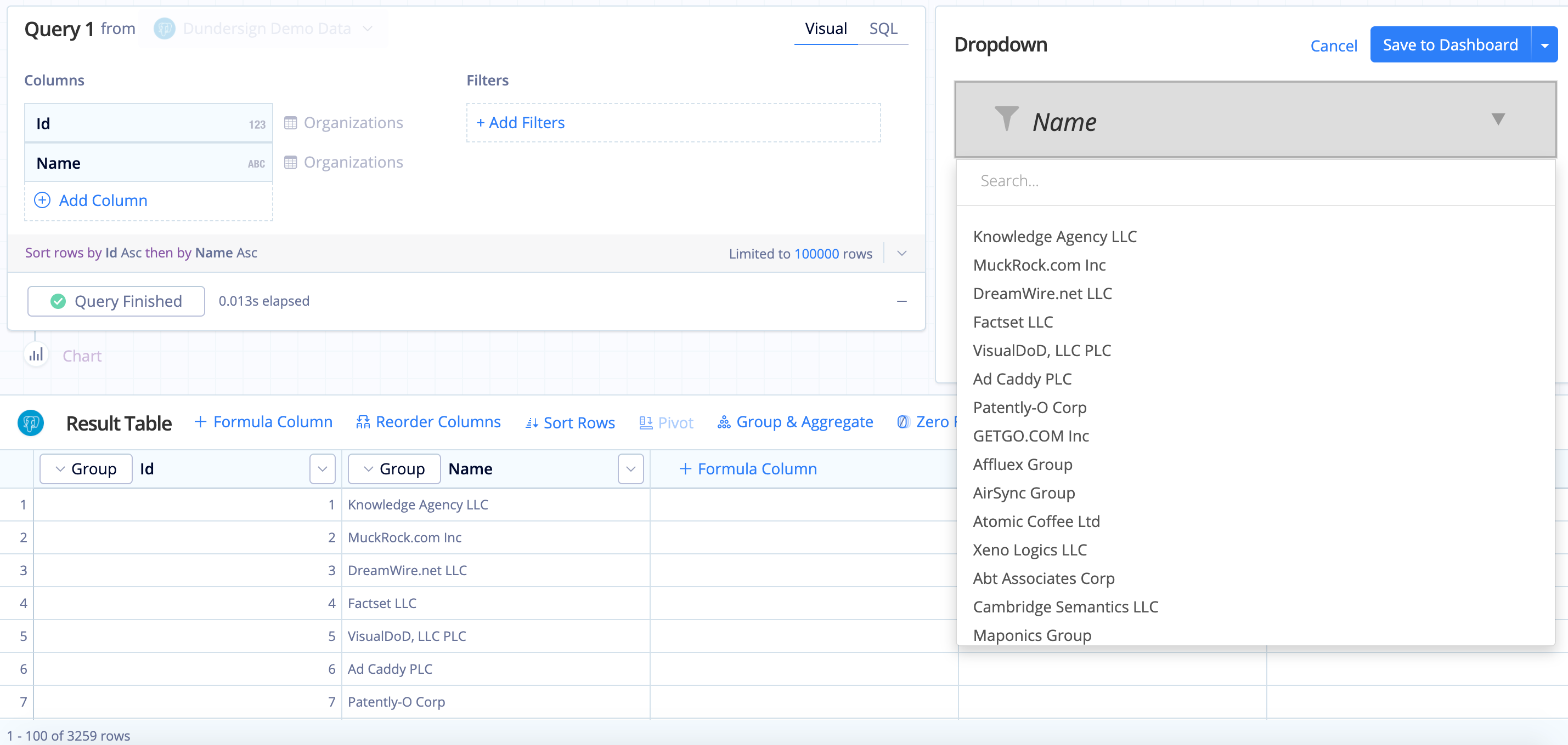 Set up a key-value Dropdown in Visual SQL