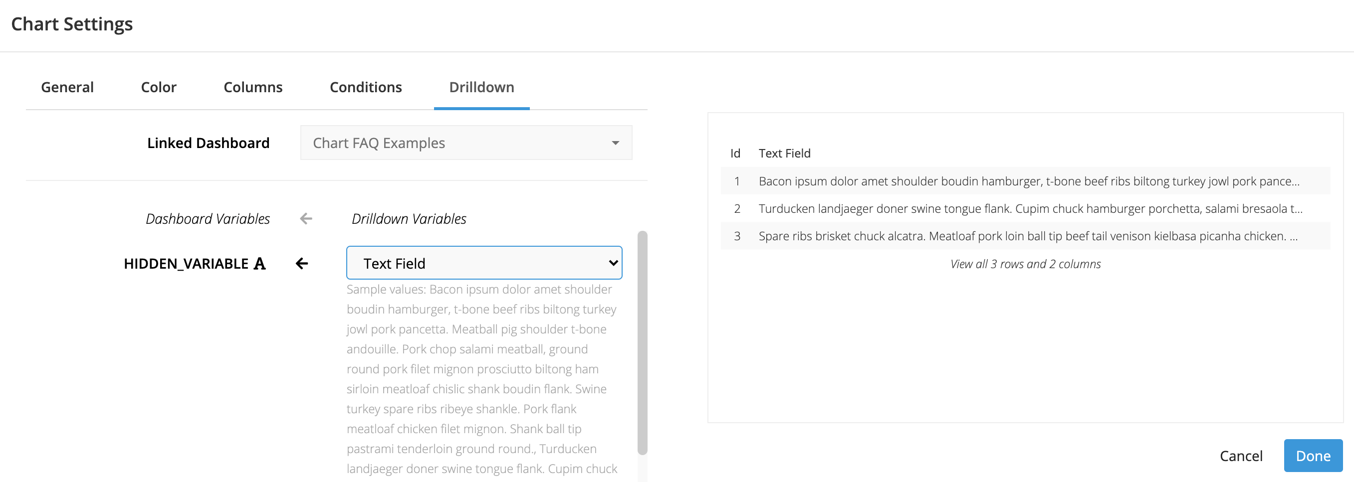 Connect the hidden variable to the long text field