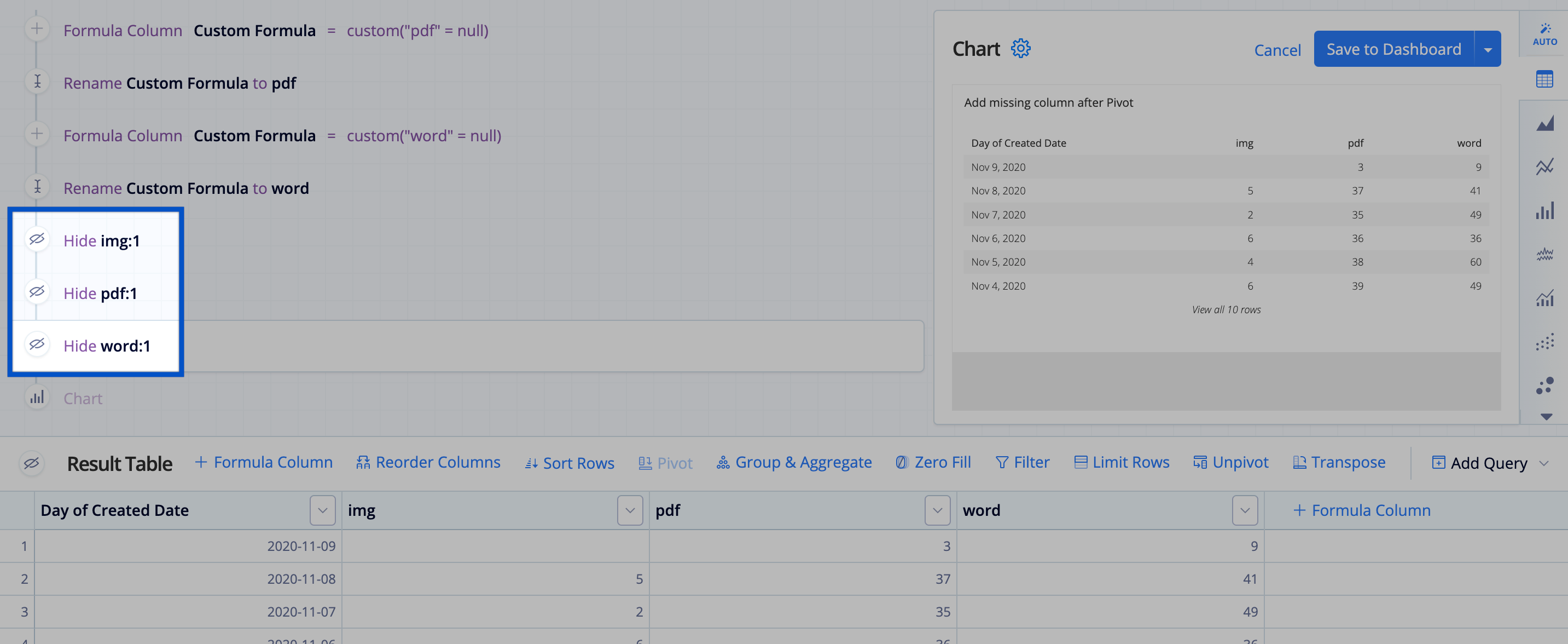 Hide duplicate columns marked with :1