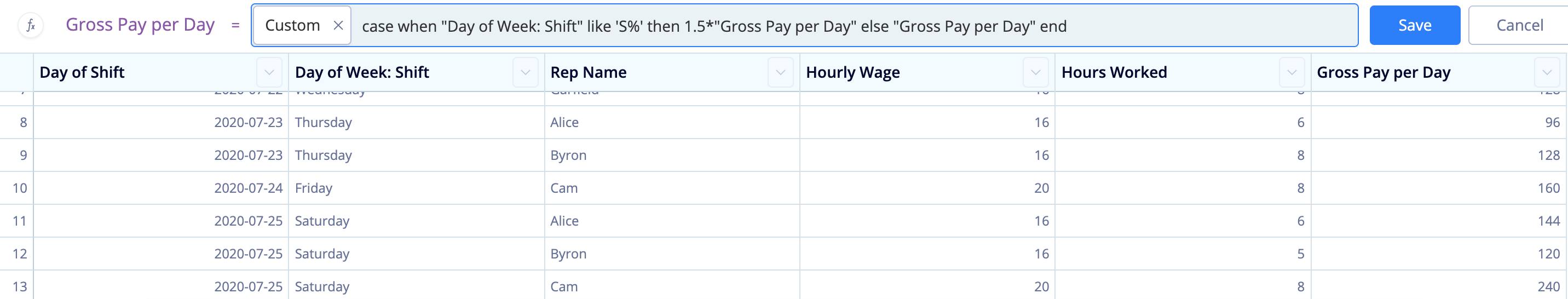 Calculate the overtime pay by multiplying the base pay by 1.5 if the employee worked on a weekend