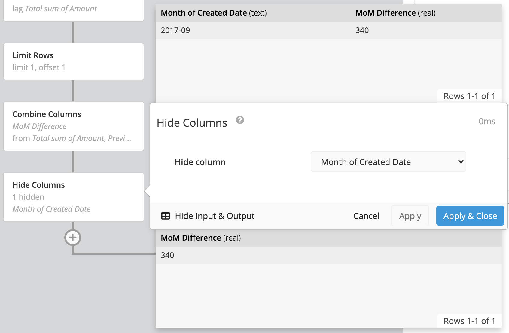 Add a Hide Columns step in the Pipeline