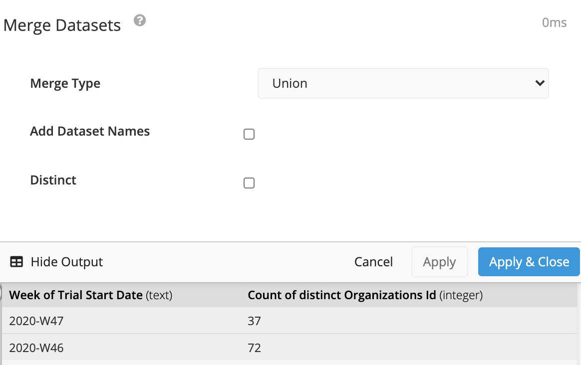 Merge the two Datasets with Union Join