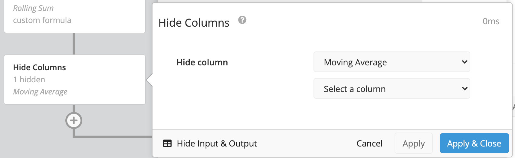 Add Hide Columns step in Pipeline to hide the Moving average column