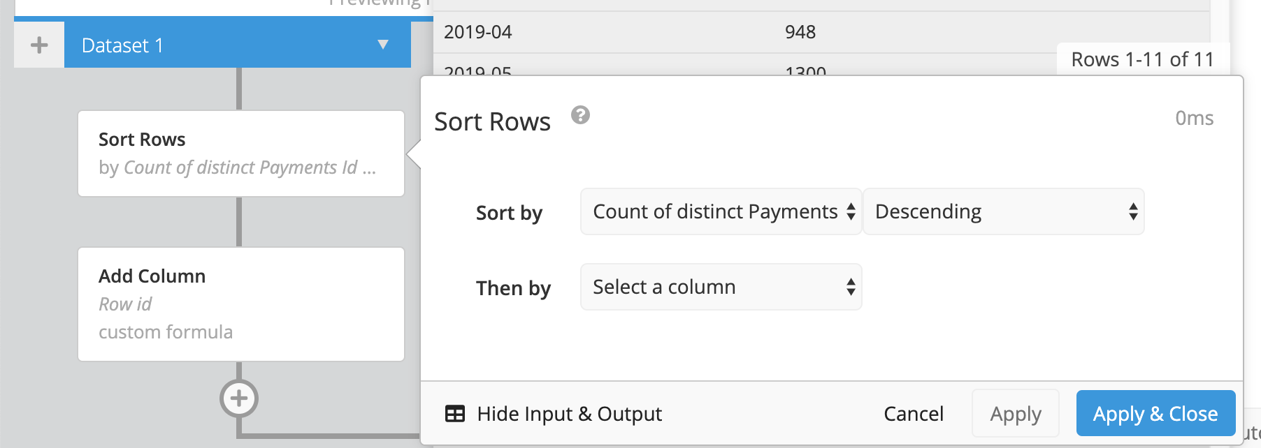 Sort Rows in the Pipeline before the Add Column step