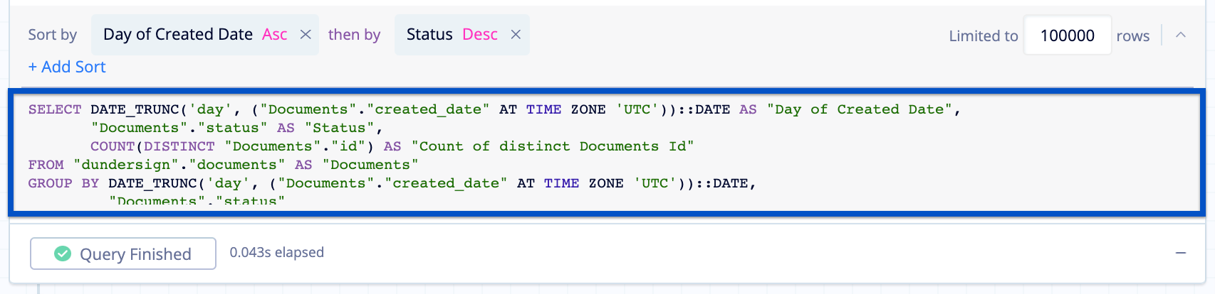 Check the SQL preview in Visual Mode's Advanced Drawer