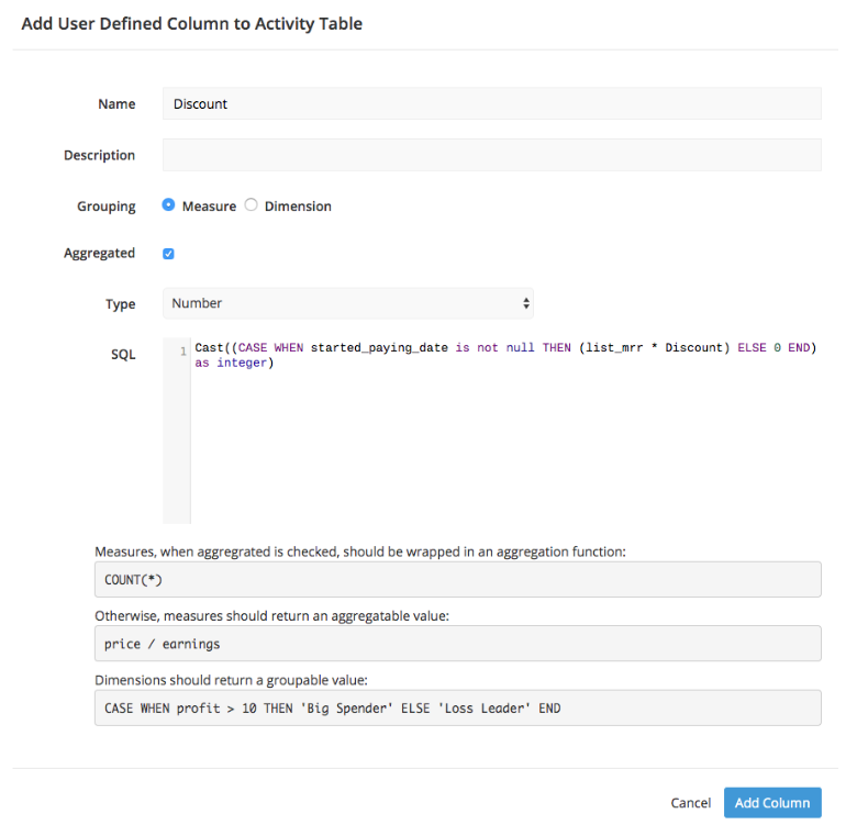 Add a user defined column